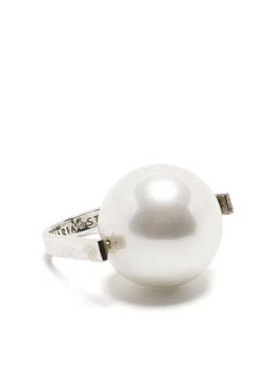 Soludos Stern Pearl-embellished Ring In Silver