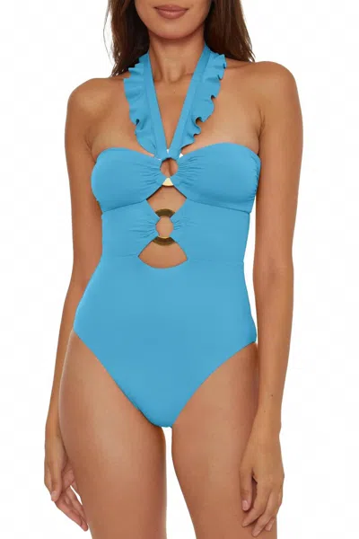 Soluna One Piece Bandeau Swimsuit With Cut Out Neckline In Crystal Sea In Blue