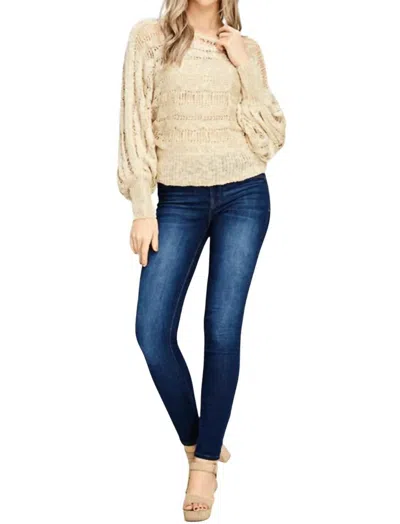 Solution Tara Open Knit Textured Sheer Top In Beige