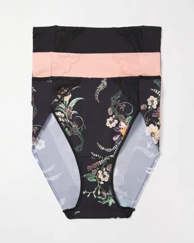 Soma 3-pack Women's Vanishing Tummy High-leg Brief Panty With Lace Size Small |  In Paradise Plumes Multipack