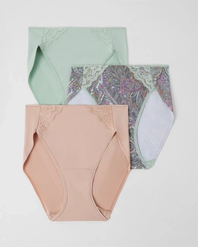Soma 3-pack Women's Vanishing Tummy High-leg Brief With Lace Underwear In Sage Green Size Xl |