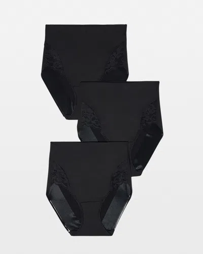 Soma 3-pack Women's Vanishing Tummy High-waist Brief Panty With Lace In Black Size Xs |  In Black Multi Pack