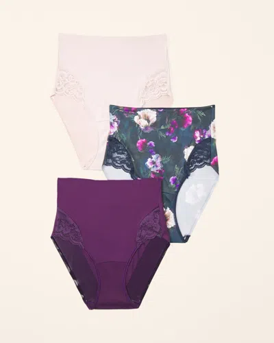 Soma 3-pack Women's Vanishing Tummy High-waist Brief Panty With Lace Size Xs |  In Fleur Ever Multipack