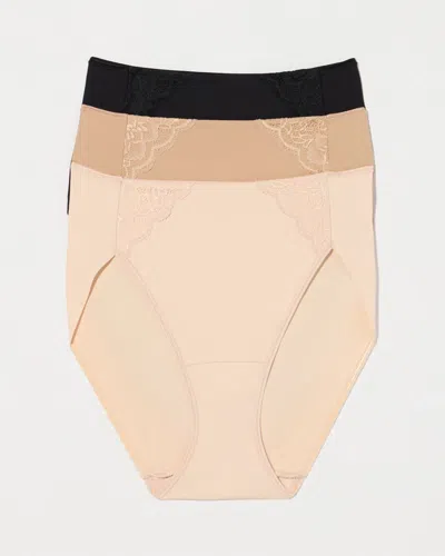 Soma 3-pack Women's Slimming High-leg Brief Panty With Lace In Neutral Size Xs |  Vanishing Tummy Pan In Basic Multi Pack