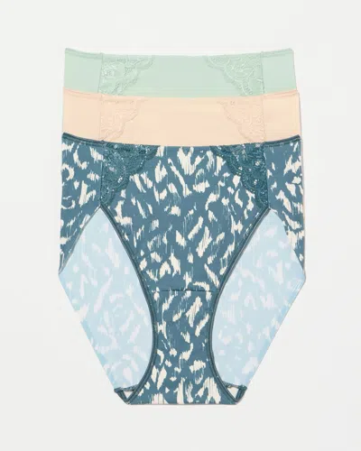 Soma 3-pack Women's Slimming High-leg Brief Panty With Lace Size Small |  Vanishing Tummy Panties In Texture Ikat Multi Pk