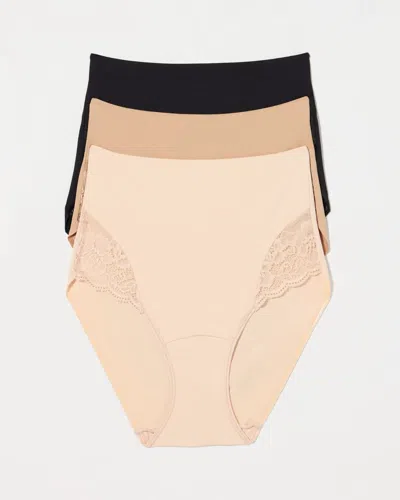 Soma 3-pack Women's Slimming High-waist Brief Panty With Lace In Neutral Size Medium |  Vanishing Tum In Basic Multi Pack