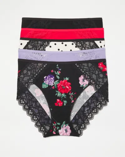 Soma 5-pack Women's Embraceable High-leg Panty With Lace Size Large |  In Merry Dot Multipack