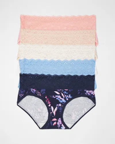 Soma 5-pack Women's Embraceable Hipster Panty With Lace In Blue Size Large |  In Bloom Brightly Multipack