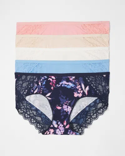Soma 5-pack Women's Embraceable Hipster Panty With Lace In Blue Size Xl |  In Bloom Brightly Multipack
