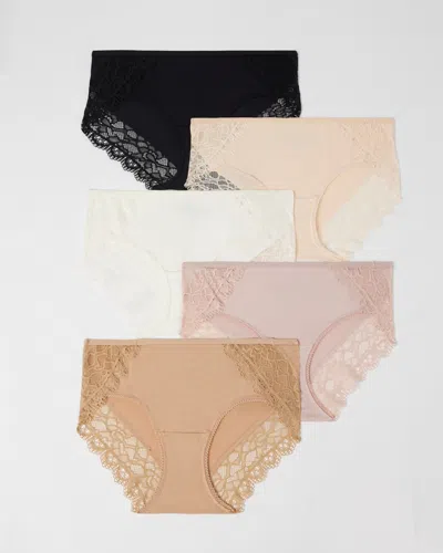 Soma 5-pack Women's Embraceable Hipster Panty With Lace In Tan Size Medium |  In Neutral
