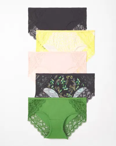 Soma 5-pack Women's Embraceable Lace Hipster Underwear In Oasis Fronds Multi-pack Size Large |