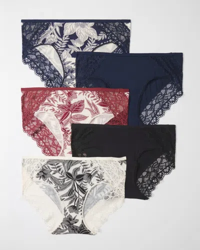 Soma 5-pack Women's Embraceable Lace Hipster Underwear In Palms Multi-pack Size Small |