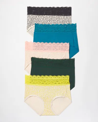 Soma 5-pack Women's Embraceable Super Soft Lace Brief Underwear In Fleur Vine Multi-pack Size Large | Som