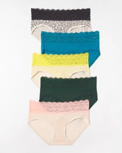 Soma 5-pack Women's Embraceable Super Soft Lace Hipster Underwear In Fleur Vine Multi-pack Size Xl |