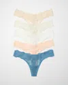 Soma 5-pack Women's Embraceable Thong Panty With Crochet Lace In Blue Size Xl |