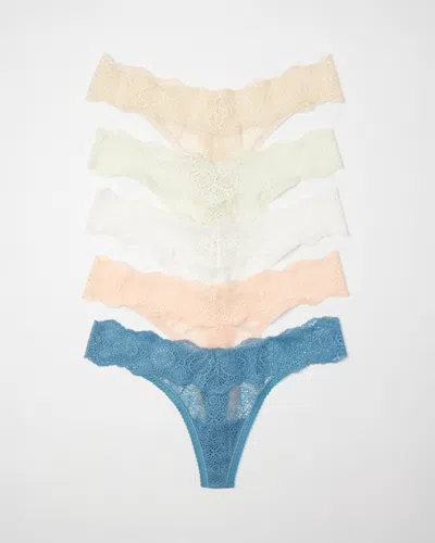 Soma 5-pack Women's Embraceable Thong Panty With Crochet Lace In Blue Size Xl |