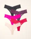 Shop Soma 5-pack Women's Embraceable Thong Panty With Lace In Pink Size Small |  In Pink Cosmo Multipack