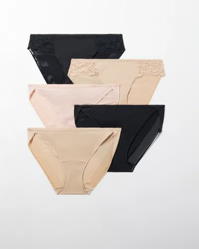 Soma 5-pack Women's No Show Bikini Panty With Lace In Tan Size Xs |  Vanishing Edge Panties In Neutral