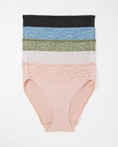 Soma 5-pack Women's No Show Cotton Blend High-leg Panty With Lace Size Xl |  Vanishing Edge Panties
