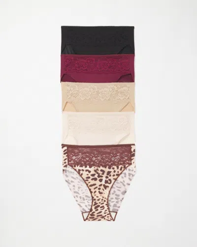 Soma 5-pack Women's No Show High-leg Brief Panty With Lace Size 2xl |  Vanishing Edge Panties In Animal Aura Multipack