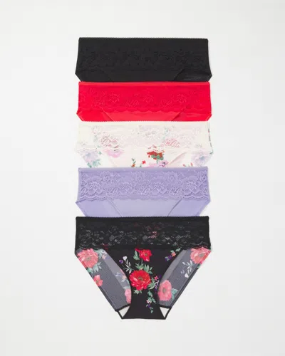 Soma 5-pack Women's No Show Hipster Panty With Lace Size Xs |  Vanishing Edge Panties In Rhapsody Multipack