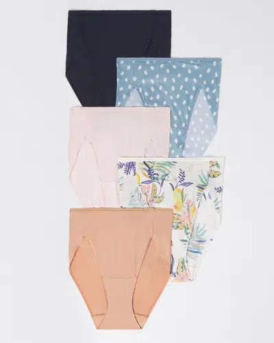 Soma 5-pack Women's No Show Microfiber High-leg Brief Underwear In Lemon Squeeze Multipack Size Medium |