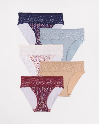 Soma 5-pack Women's No Show Hipster Panty With Lace Size Small |  Vanishing Edge Panties In Foraged Stems Multipack