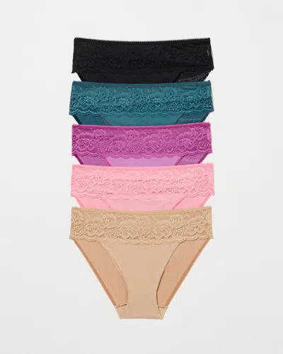 Soma 5-pack Women's Cotton Blend Hipster No-show Panty With Lace Size Xs |  Vanishing Edge Panties In Orchid Daze Multipack