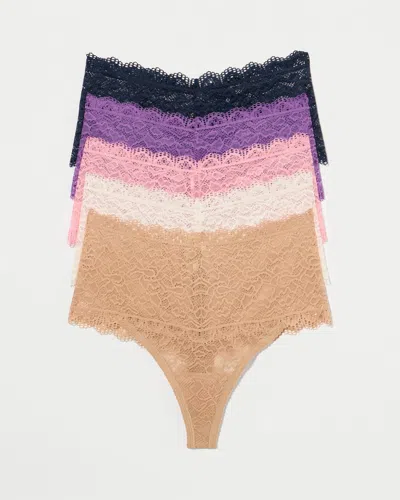 Soma 5-pack Women's High-waist Thong Panty With Lace Size Small |  In Electric Iris Multi Pk