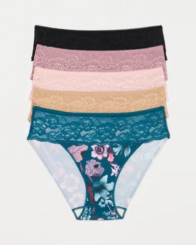 Soma 5-pack Women's Hipster No-show Panty With Lace Size Xs |  Vanishing Edge Panties In Elderberry Multi Pack