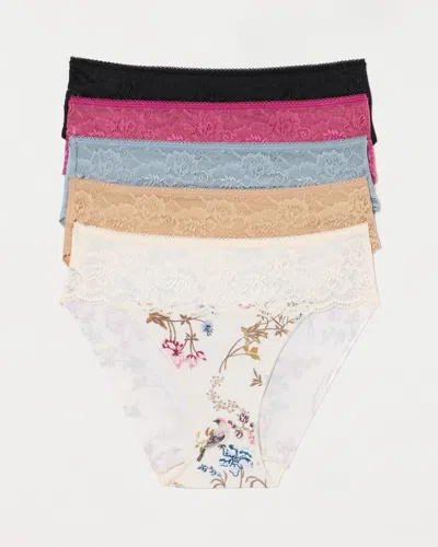 Soma 5-pack Women's Hipster No-show Panty With Lace Size Xs |  Vanishing Edge Panties In Rose Flair Multi Pack