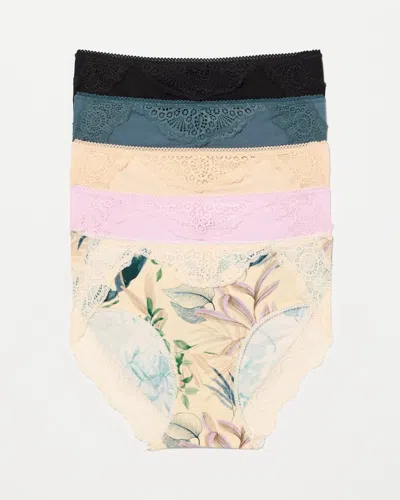 Soma 5-pack Women's Hipster Panty With Crochet Lace Waist Size Xs |  In Tropical Essence Multi Pk