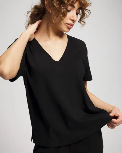 Soma Cotton Relaxed V-neck Short Sleeve Pajama Tee In Black