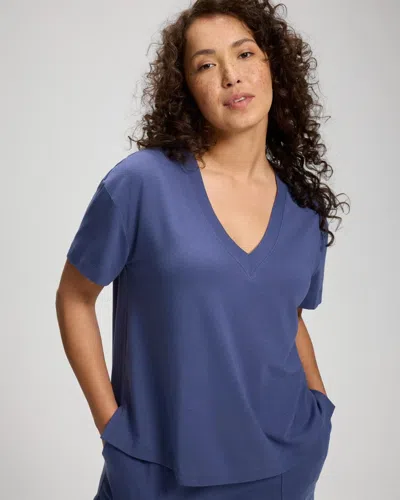 Soma Cotton Relaxed V-neck Short Sleeve Pajama Tee In Blue