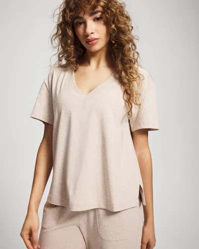 Soma Cotton Relaxed V-neck Short Sleeve Pajama Tee In Neutral