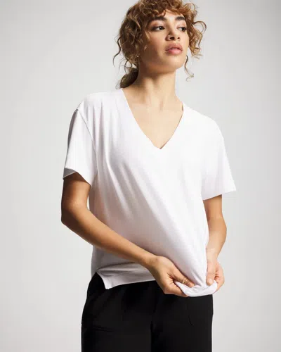 Soma Cotton Relaxed V-neck Short Sleeve Pajama Tee In White