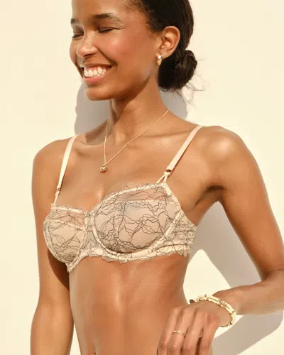Soma Fine Line Lace Unlined Balconette Bra In Navy Blue Size 32c |  Women's Bras In Pale Sand W/navy