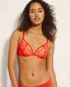 Soma Lightly Lined Plunge Bra With Lace In Red Size 32c |  In Feelin Poppy