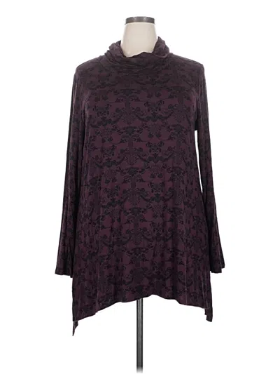 Pre-owned Soma Long Sleeve Top Burgundy Floral Pattern Cowl Neck Tops