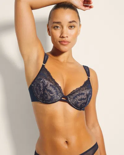 Soma Plunge Bra With Sequin Lace In Blue Size 38dd In Midnight Skies