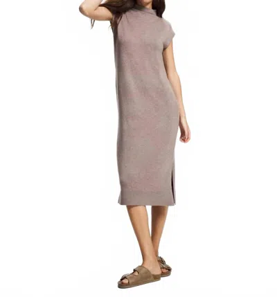 Soma Premier Knit Sweater Wrap And Funnel Neck Midi Dress Set In Heather Fawn In Gray