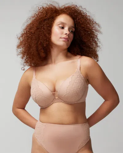 Soma Stunning Push-up Plunge Bra With Lace In Light Blush Nude Size 42dd |  Women's Bras In Light Pink