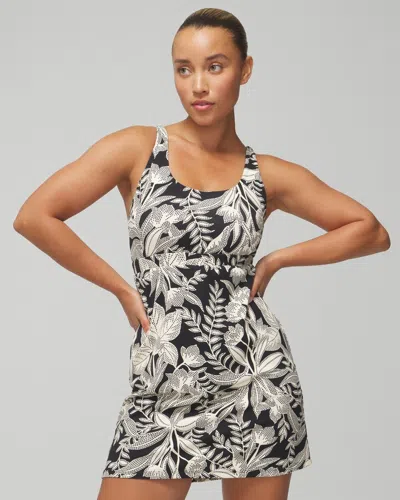 Soma Women's 24/7 Strappy Back Sport Dress In Patterned Palms Black Size Small |