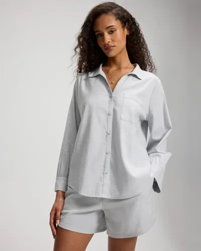 Soma Women's Beach Cotton Long Sleeve Button-up In Gray Size Xs |  In Misty Sky Coconut Cd
