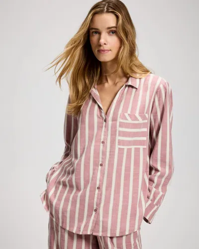 Soma Women's Beach Cotton Long Sleeve Button-up In Pink Size Xs |  In Twilight Rose Stripe
