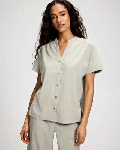 Soma Women's Beach Cotton Relaxed Shirred Collar Top In Green Size Xs |  In Shale Green Coconut Cd