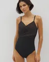 SOMA WOMEN'S BEYOND CONTROL BRIGHT LUREX DRAPED OVER THE SHOULDER ONE-PIECE IN BLACK SIZE 14 | SOMA