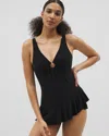 Soma Women's Beyond Control Solid Essentials Ruffle Swim Dress In Black Size 14 |  In Black