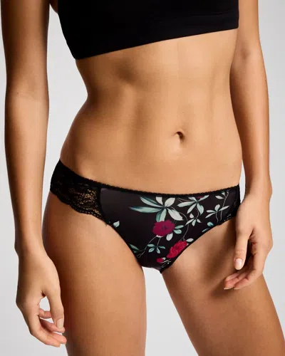 Soma Women's Bikini No-show Panty With Lace In Black Size Small |  Vanishing Edge Panties In Trailing Vines Mini Black