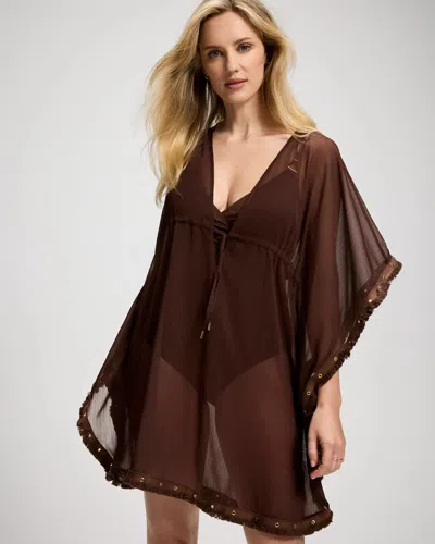 Soma Women's Bleu Rod Beattie Fringe Benefits Chiffon Caftan Swim Cover-up In Black Size Small |  In Rockpool